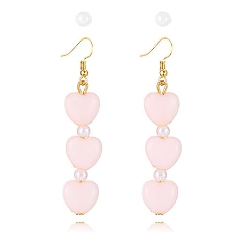 ONLYJUMP Valentine's Day Love Heart Dangle Earrings for Women Multi Interlocking Heart Dangle Earrings Acrylic Geometric Dangle Earrings Valentines Holiday Party (White Heart Peal) Cover
