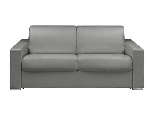 Vente-unique-Schlafsofa mit Matratze 3-Sitzer Kunstleder - Grau - Liegefläche: 140 cm - Matratzenhöhe: 18 cm mit Memory Schaum - CALITO