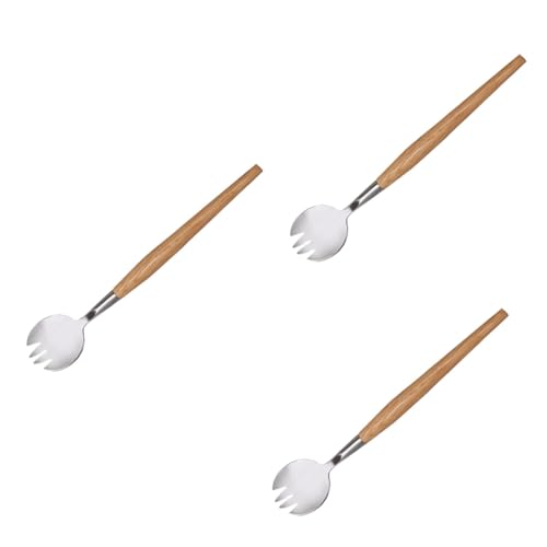 OUNONA 3pcs Stainless Steel Fork with Wooden Handle Multifunctional Tableware for Home Daily Use and Catering Ergonomic Design for Comfortable Handling and Practical Serving