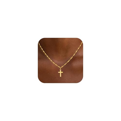 Fezodo Teen Girl Gifts Trendy Stuff Cross Necklace - 18K Gold Plated Cross Pendant Necklace Stocking Stuff for Teen Girls Christmas Gifts for Grandkids Baptism Religious Faith Jewelry