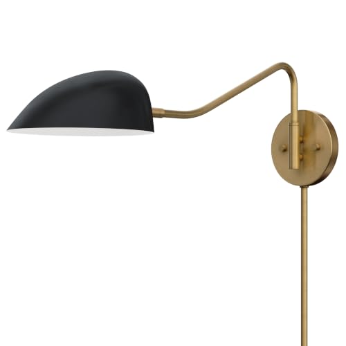 Image of Nathan James Bilson Plug-in Wall Sconce with Black Dome Shade and Brass Swing Arm, Vintaged Brass /Black
