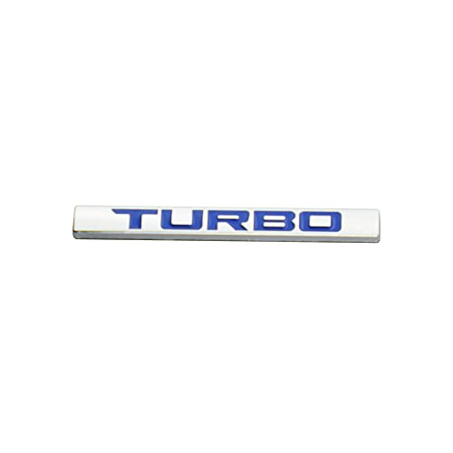 Image of 2PC Aluminum Stick ON Polish Text Turbo Decal Emblem Trim Badge Logo 3D Metal Turbo Premium CAR Side Fender Rear Trunk Emblem Badge (Silver Blue)