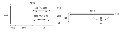 Vasque simple excentré droit blanc 121cm ref 9617 pour gagner de la place - 2