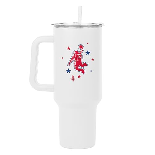 FANMATS NBA Houston Rockets City Edition 40 oz Stainless Steel Handled Tumbler – Durable Double Wall Powder Coat Finish, Fits Most Cup Holders - City Edition Design, Comes With Straw