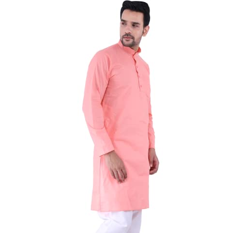 Image of Sadree Men's Cotton Long Solid Color Plain Knee Length Mandrin Collor Full Sleeve Ethnic Kurta Only