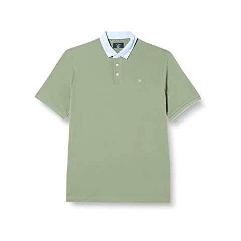 Hackett London Men's Woven Collar Polo Polo Shirt, 8mnsea Spray, L Cover