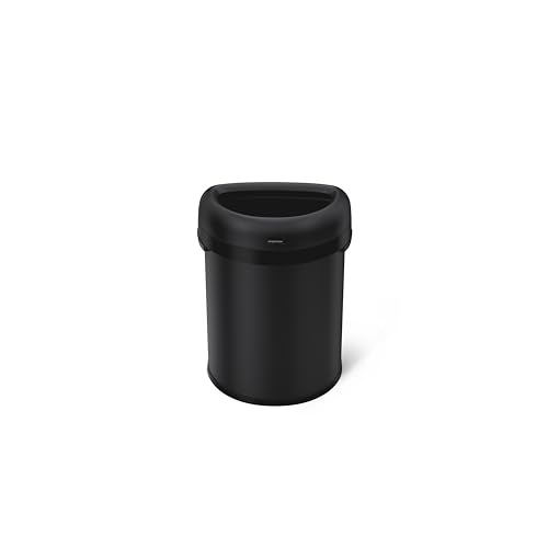 Image of simplehuman Semi-Round Open Can, 80L / 21.1 Gallon Commercial Trash Can with Flat Back for Restaurants, Cafes, Lobbies, Dent-Resistant Heavy Gauge Steel, ADA-Compliant, Matte Black Steel
