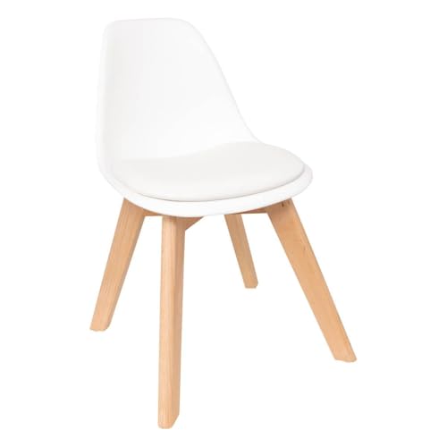 Atmosphera Créateur d'Intérieur - Chaise Enfant Baya Blanc - Plastique et Hêtre - Salle à Manger, Chambre, Bureau, Salon - Confortable Coussin Intégré