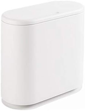 12 Liter Rectangular Plastic Trash Can with Press Top Lid,White Modern Wastebasket Thin Trash Cans,3.2 Gallon Garbage Container Bin for Bathroom,Bedroom,Kitchen,Office and Powder Room