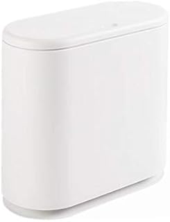 10 Liter Rectangular Plastic Trash Can with Press Top Lid,White Modern Wastebasket Thin Trash Cans,2.4 Gallon Garbage Container Bin for Bathroom,Bedroom,Kitchen,Office and Powder Room