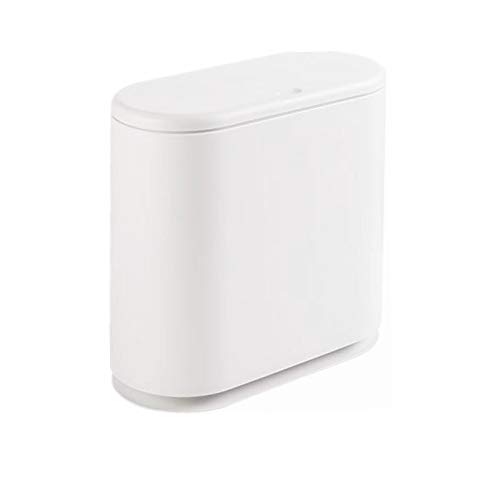 IEEK 12 Liter Rectangular Plastic Trash Can with Press Top Lid White Modern Wastebasket Thin Trash Cans 3