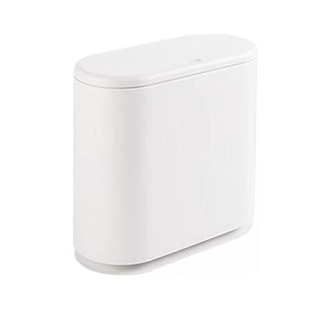 IEEK 12 Liter Rectangular Plastic Trash Can with Press Top Lid White Modern Wastebasket Thin Trash Cans 3