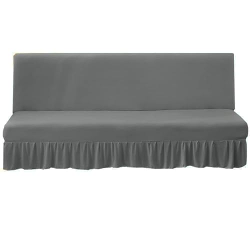 Futon Cover-Stretch Armless Futon Covers Full Size With Skirt Ruffled Futon Sofa Cover Washable Folding Sofa Bed Cover Soft Futon Couch Cover Slipcover With Elastic Bottom For Kids,Pets(Dark Grey)