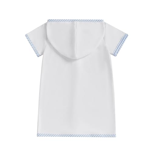 Image of Girls Boys Hooded Terry Coverups One Piece Swimsuits Summer Striped Trim Zip Up Short Sleeve Swim Cover Up Beachwear