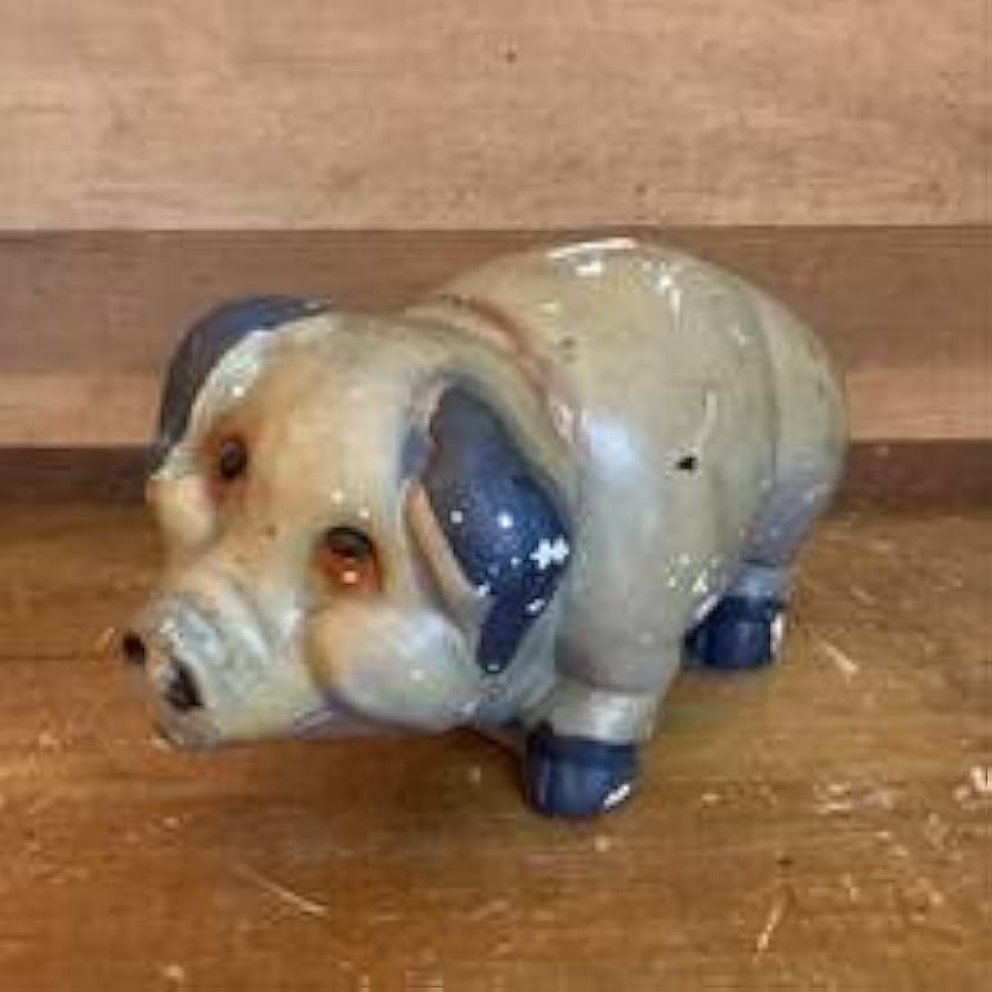 Amazon.co.jp: Vintageブタ貯金箱 豚 チョークウェア 石膏 コイン