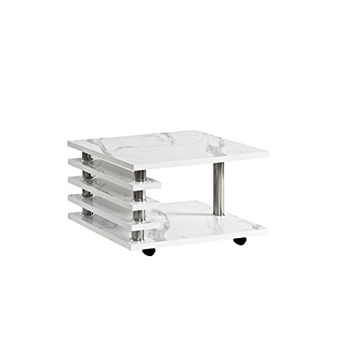 CasaXXl Table basse à roulettes 65 x 65 cm - Aspect marbre blanc