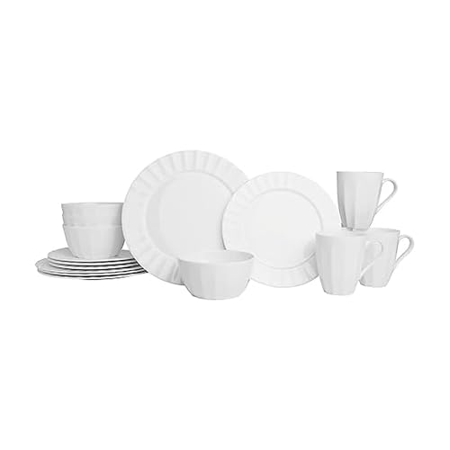 Everyday White by Fitz and Floyd Nevaeh Fluted 16 Piece Dinnerware Set, Service for 4