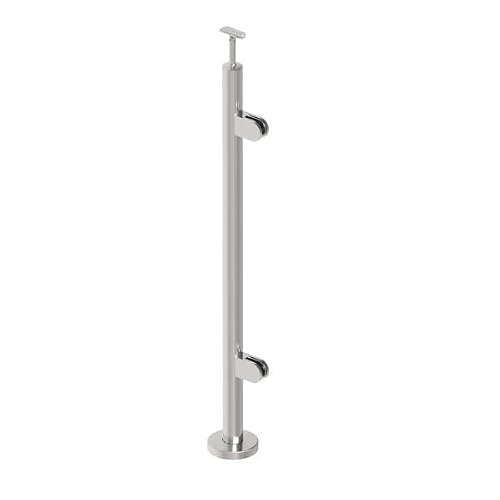 Sellon24 Edelstahl Geländerpfosten Endpfosten RECHTS Ø42,4 Bauhöhe 1000mm mit Glasklemmen 63x45mm Geländer V2A geschliffen K320 (A-VR100-2GR) (Glasstärke: 10,0mm)