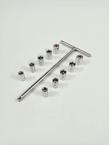 Image of 1 /4 inch T - Handle with (8, 9, 10, 11, 12 mm) x 2 Sockets Dual Sockets Combination Set, Anti-Slip & Anti-Corrosion properties (Combo 4)