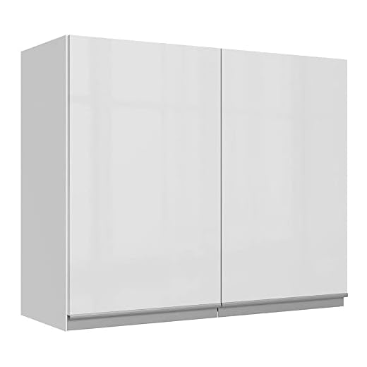 Armário Aéreo Madesa Acordes 100% MDF 80 cm 2 Portas Branco Brilho