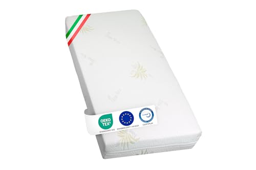 GHIOCUSCINI | Baby Materasso Lettino Certificato EN16890:2017 + A1:2021, 60 x 120 alto 11cm ALOE VERA, OEKO-TEX®, CertiPUR™, Traspirante, Antimicrobico e Antibatterico, Made in Italy