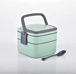 Image of Double-Layer Square Lunch Box with Handle, 2 Compartment Tiffin with Handle & Push Lock, Food Grade Plastic Tiffin Box for Travelling, School (1-pcs)
