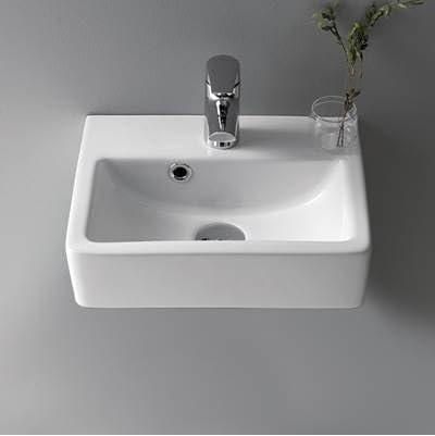 CeraStyle 001400-U-One Hole Mini Rectangle Ceramic Wall Mounted/Vessel Sink, White