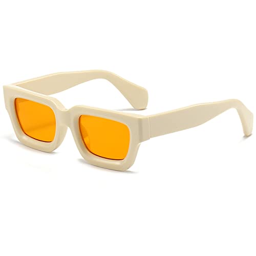 SHEEN KELLY Retro Rectangular Sunglasses For Women Men Vintage Thick Square Dark Shades Black Orange Lens Eyewear 90s