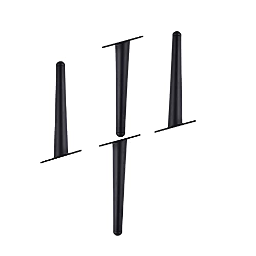 Juego de patas de metal negro industrial para mesa de comedor, rectas/cónicas, modernas, con protectores de suelo, 40 cm de altura, diseño duradero y elegante