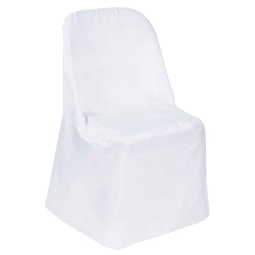 Tableclothsfactory 50pcs White Linen Polyester Folding Chair Cover Dinning Chair Slipcover for Wedding Party Event Banquet Catering