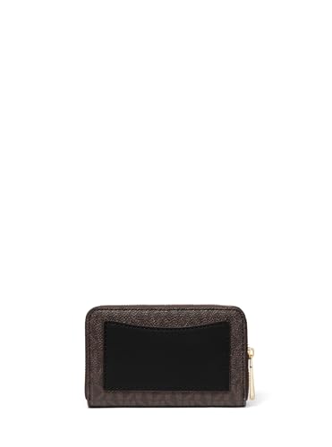 Image of Michael Kors Jet Set Small Zip Around Card Case, Gold-Tone Hardware /MK Signature Coated Twill /Brown /Black
