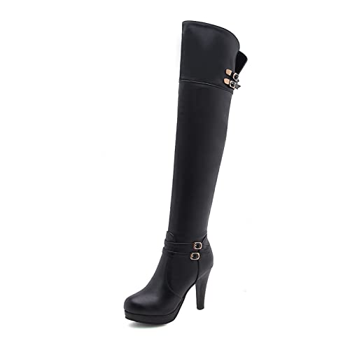 Bottes bout rond pour femmes à talons fins de 8cm et cuissardes de strip-teaseuse
