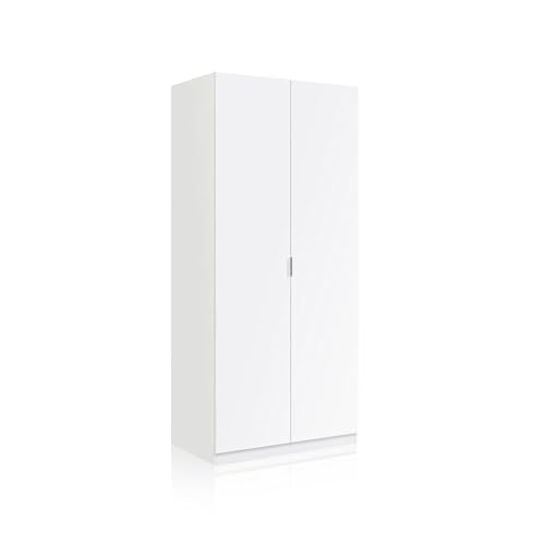 duehome | Armario Ropero 2 Puertas, Armario Habitación, Dormitorio, Modelo Astra, Acabado en Color Blanco Soft, Medidas: 81 cm (Ancho) x 180 cm (Alto) x 52 cm (Fondo)