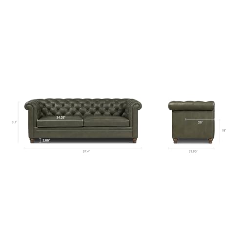 Image of Poly & BARK Lyon Leather Couch - 87.4 Inch Sofa - Full-Grain Leather Sofa for Living Room with Feather-Down Topper - Living Room Couch - Vintage Italian Leather in Olivine Green