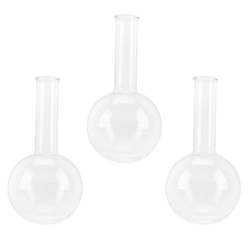 INOOMP 3pcs 250ml Round Bottom Flask Flat Bottom Narrow Neck Flask Set Glass Laboratory for Scientific Experiment and Industrial Use
