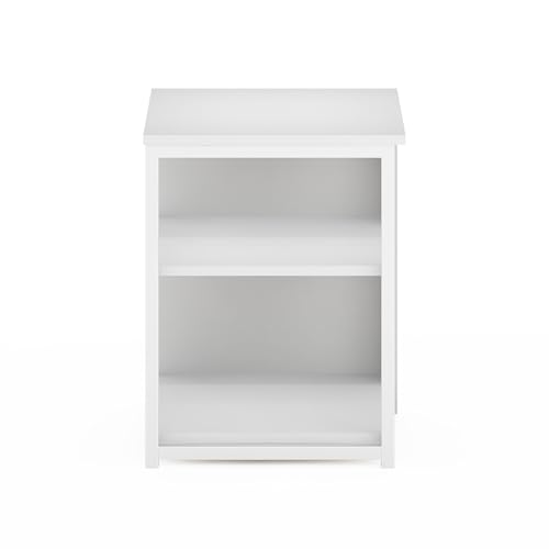 Image of Furinno CAMNUS Side Table, 2-Tier Modern Metal Frame End Table with Open Shelf, Night Stand, Bedside Table, for Living Room, Bedroom, White
