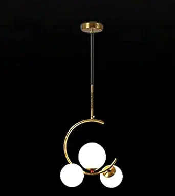 Improvhome 3 Lights Globe Pendant Light Mid Century Chandelier/Hanging Light Fixture Brushed Brass Finished with White Globe Glass Lampshade (Without Bulb)-Electric