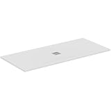 ideal standard - ultra flat s+, piatto doccia rettangolare ultrasottile in resina effetto pietra, 180x80cm, ideal solid, scarico centrale, bianco