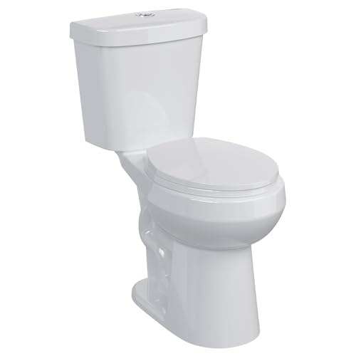 Two Piece Toilets Round, 19" ADA Comfort Height Toilet for Bathroom, 1.28 GPF Powerful Flush, 12 Inch Rough In