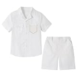 [Lolanta] 子供服 男の子 セットアップ 半袖 キッズ 上下セット 綿麻 夏服 カジュアル ホワイト 150