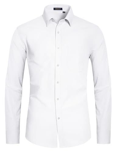 HISDERN Mens Dress Shirt Long Sleeve Botton Down Formal Shirts Regular Fit Solid Casual Business Cotton Shirts for Men