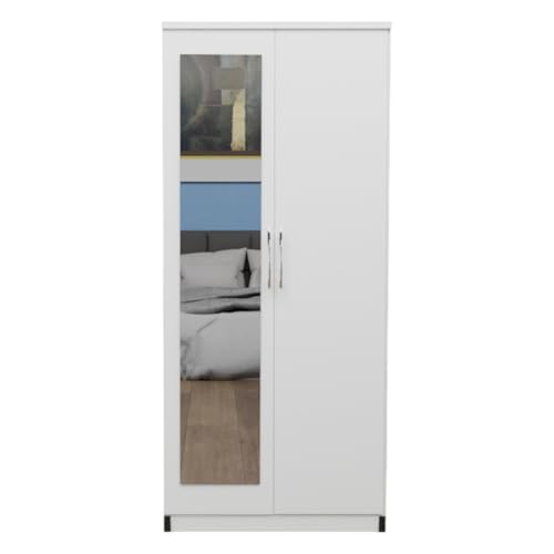 2 Door Wardrobe with Mirror – Ready Assembled wardrobe - Freestanding Bedroom Storage Cabinet with a shelf and Hanging Rail, 78W x 184H x 50D cm - Multiple Colours Available (wihite)