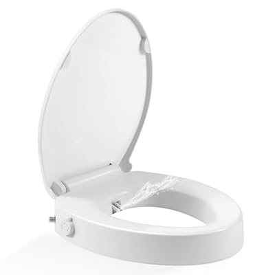 Bogural Raised Toilet Seat with Bidet, Fit Elongated Bidet Toilet Seat, Non-Electric Elevated Toilet Seat (Ambient Water), Adjustable Water Pressure Raised Toilet Seat for Seniors, White