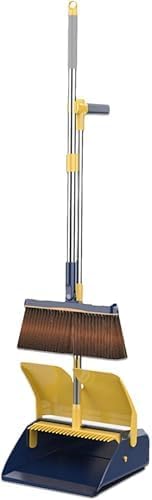 AZIEBAY ほうき ちりとり セット 立て式掃除セット 蓋付き防臭 自立式 掃除道具 腰曲げずに掃除 マグネット固定 防風 塵取り 軽量 コンパクト収納 室内 室外 庭園 ベランダ 玄関 落ち葉 掃除 美容室 車庫 クリーンライフ (ホワイト)