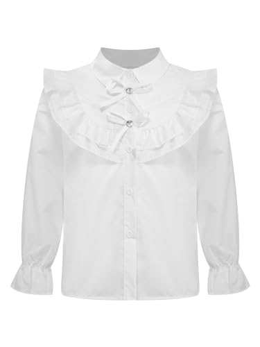 Aislor Kids Girls Long Sleeve Blouse Ruffle Button Down Uniform Dress Shirts Princess Loose Soft Casual Tops