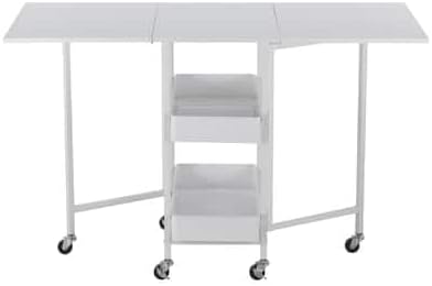 Simply Tidy Kensington White Table Rolling Cart and Extendable Panels Multi-Functional Storage Cart for Home, Office, and Kitchen - 1 Pack