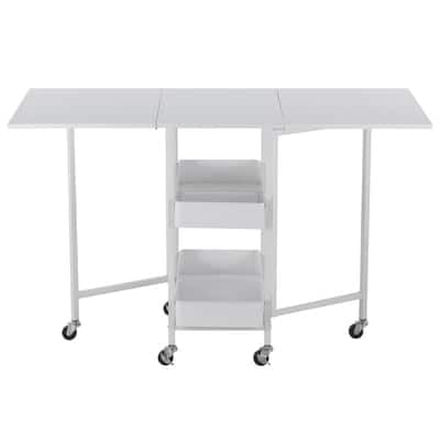 Simply Tidy Kensington White Table Rolling Cart and Extendable Panels Multi-Functional Storage Cart for Home, Office, and Kitchen - 1 Pack