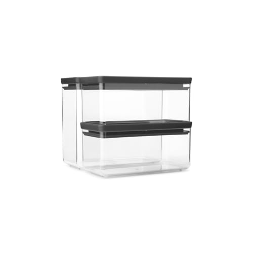 Set de 2 récipients empilables Brabantia TASTY+ (1,5 L et 3,5 L) | Récipients alimentaires hermétiques avec joint en silicone pour cuisine | Pour aliments...