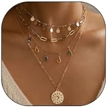 GIGB PBDK Trendy Layered Gold Pendant Necklaces for Women Lady Boho Stackable Dainty Beaded Turquoise Necklace Charm Long Paperclip Necklace Jewelry Gifts