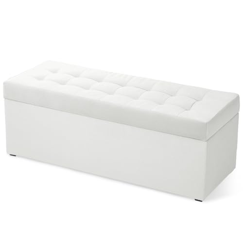 MG Design Pouf Coffre 45 x 120 cm Blanc – Rangement 140 L, Charge 300 kg, Doux, Aspect Mat et Texture Fine, Facile à Nettoyer – pour Salon, Chambre,...